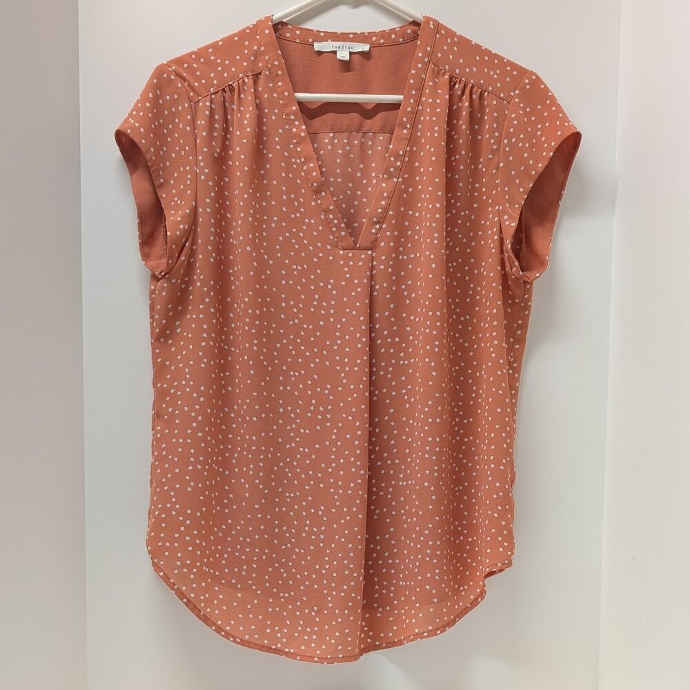 Fun 2 Fun Lillian V-Neck Blouse in Coral Pink